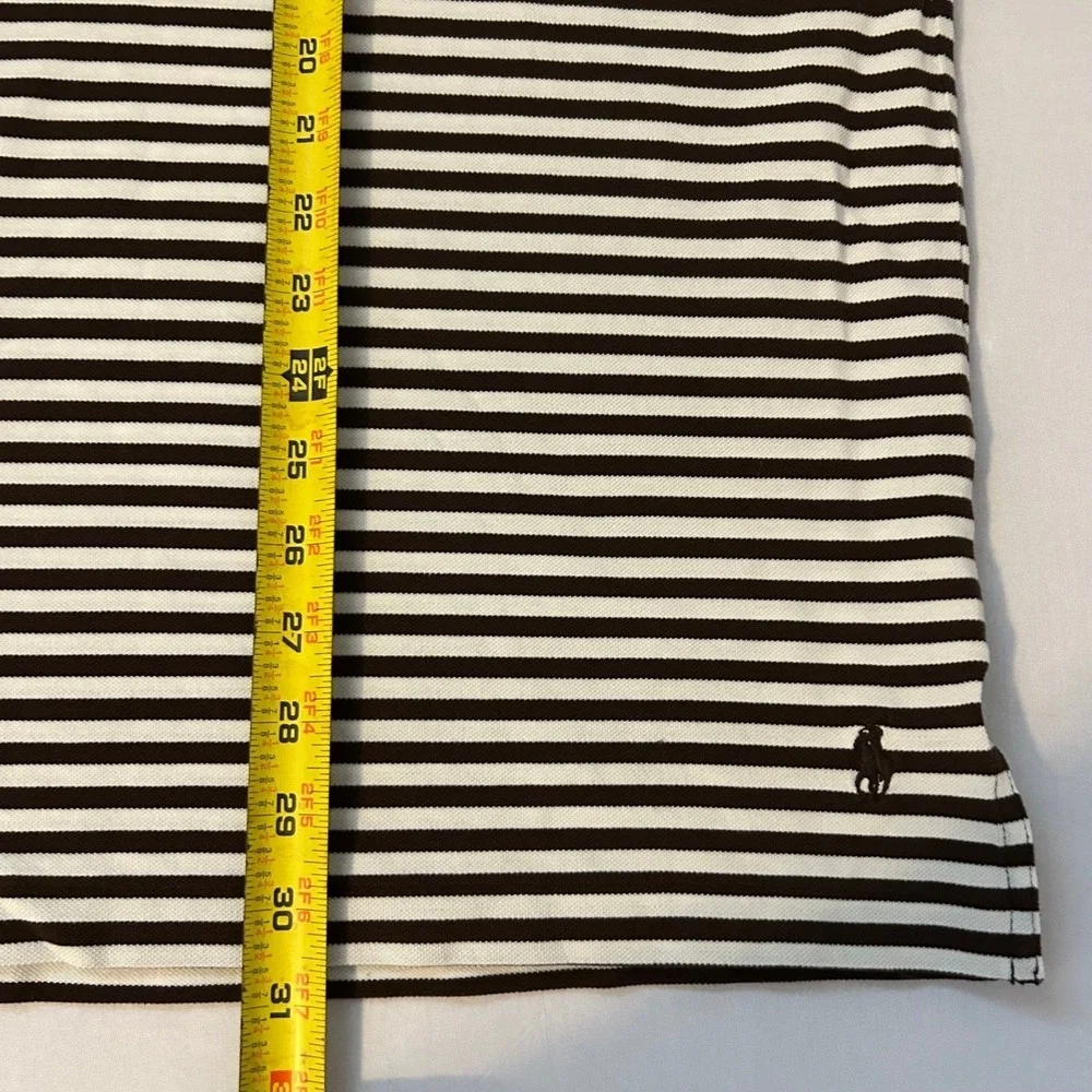 Ralph Lauren Polo Shirt Mens XL Brown White‎ Striped Pima Cotton Short Sleeve